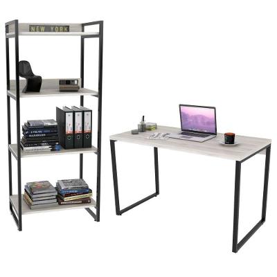 Kit Escritório Estilo Industrial Mesa 120cm e Estante Snow