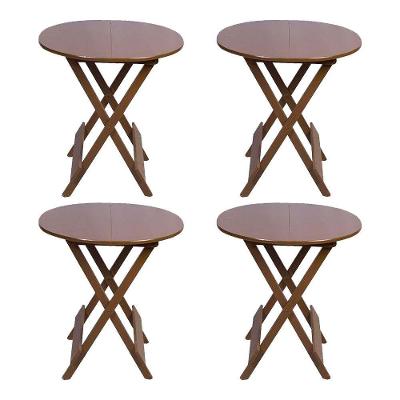 Conjunto Com 4 Mesas Redondas Dobráveis 70X70 Em Madeira Padrão - Imbuia - Marrom