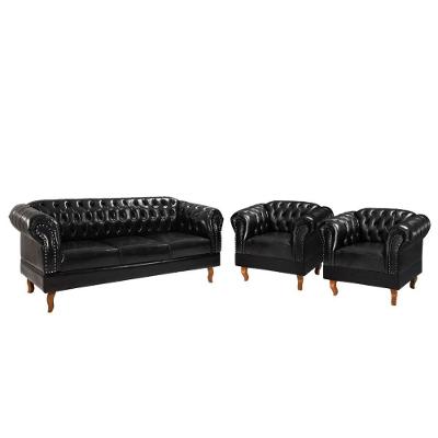 Conjunto 03 Peças Namoradeira E Poltronas Chesterfield Duque Via Encanto Courano Preto
