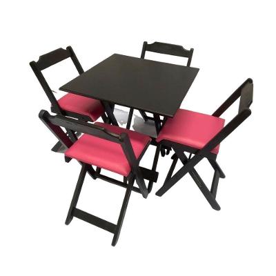 Conjunto Dobrável 70X70 Com 4 Cadeiras Estofadas Rosa