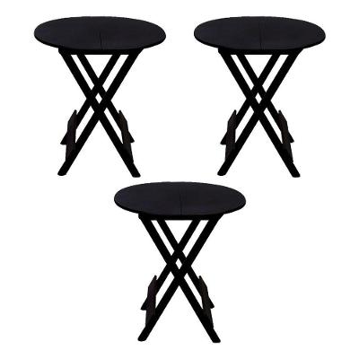 Kit 3 Mesas Redondas Dobráveis Em Madeira Maciça 70X70 Preto Ideal Para Bares E Restaurantes