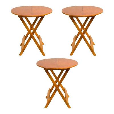 Kit 3 Mesas Redondas Dobráveis Em Madeira Maciça 70X70 Mel Ideal Para Bares E Restaurantes