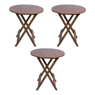 Kit 3 Mesas Redondas Dobráveis Em Madeira Maciça 70X70 Imbuia Ideal Para Bares E Restaurantes