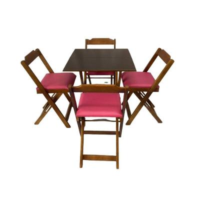 Conjunto Mesa Dobrável 70X70 C/ 4 Cadeiras Imbuia Estofadas Rosa