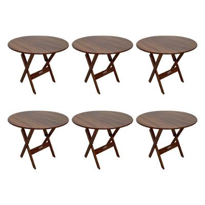 Kit 6 Mesas Dobráveis De Madeira Redonda 90cm Imbuia Cor: Marrom