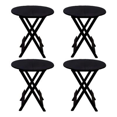 Kit 4 Mesas Redondas Dobráveis Em Madeira Maciça 70X70 Preto Ideal Para Bares E Restaurantes