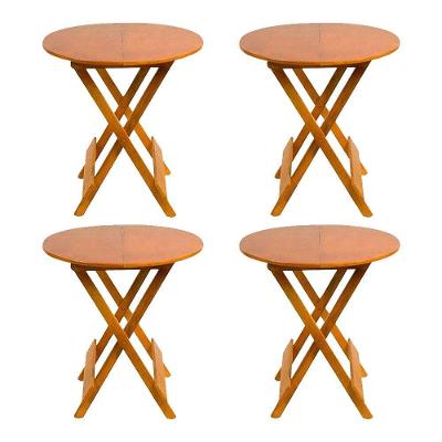 Kit 4 Mesas Redondas Dobráveis Em Madeira Maciça 70X70 Mel Ideal Para Bares E Restaurantes