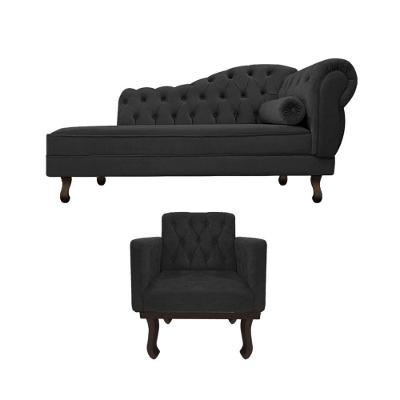 Kit Diva Recamier Diana 130cm Lado Esquerdo e 01 Poltrona Classic Linho Cinza Escuro