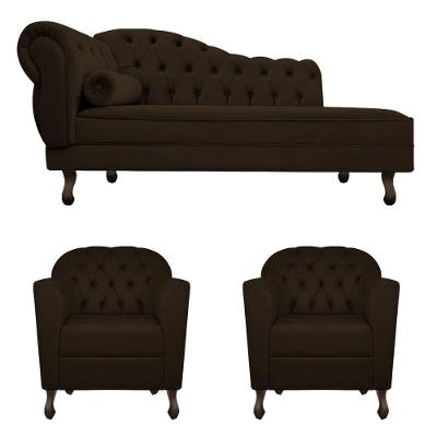 Kit Diva Recamier Diana 130cm Lado Direito e 02 Poltronas Julia Corano Marrom