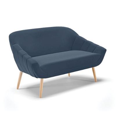 Namoradeira 2 Lugares Suede Azul Marinho Pés Palito Natural