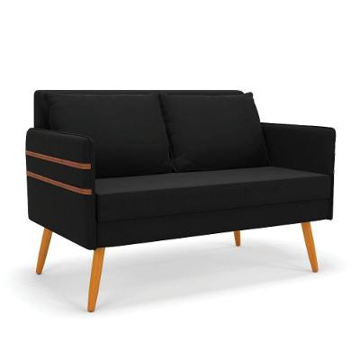 Namoradeira 02 Lugares Mari Suede Pés Palito Castanho - D'rossi Cor Preto