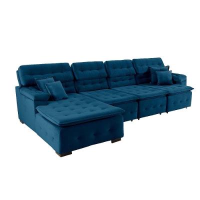 Sofá Orlando 3.45x1.90m Com Chaise, Retrátil E Reclinável - Azul.