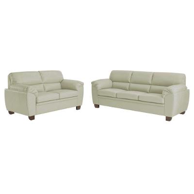 Conjunto de Sofás 2 e 3 Lugares Sala de Estar Pés Em Madeira Nauru Couro Off White Gran Belo