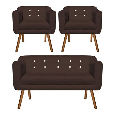 Kit 01 Namoradeira e 02 Poltronas Julia Marrom Com Strass