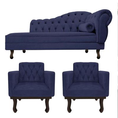 Kit Diva Recamier Diana 185cm Lado Esquerdo E 02 Poltronas Classic Corano - Cor Azulmarinho