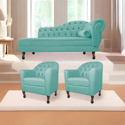 Kit Diva Recamier Diana 130cm Lado Esquerdo e 02 Poltronas Julia Suede Azul Tiffany