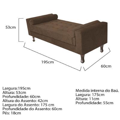 Recamier Baú Félix Solteiro 195cm Suede Marrom