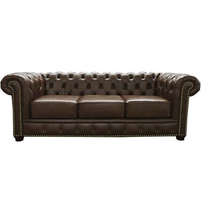 Sofá 3 Lugares Sala De Estar 235cm Chesterfield Pés Madeira