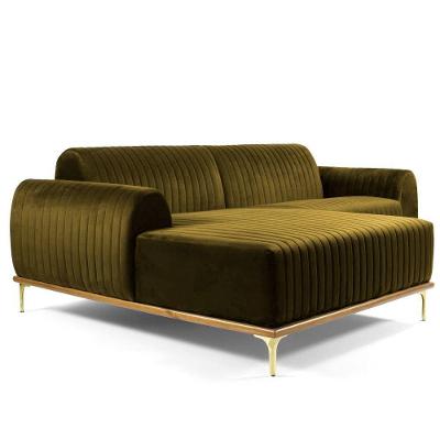 Sofá 4 Lugares com Chaise Base de Madeira 265 Cm Mostarda