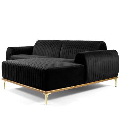 Sofá 4 Lugares com Chaise Base de Madeira Euro 265 Cm Preto