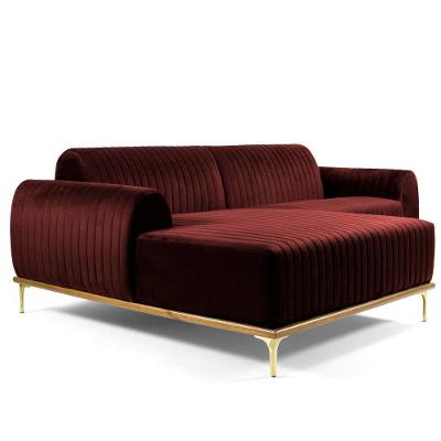 Sofá 4 Lugares com Chaise Base de Madeira Euro 265 Cm Vinho