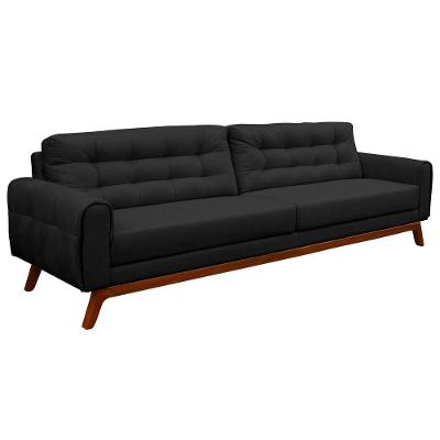 Sofá 3 Lugares Sala de Estar Eros 230cm Veludo Preto