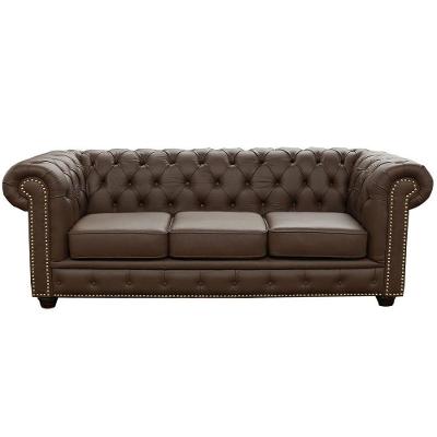 Sofá 3 Lugares Sala De Estar 235cm Chesterfield Pés Madeira