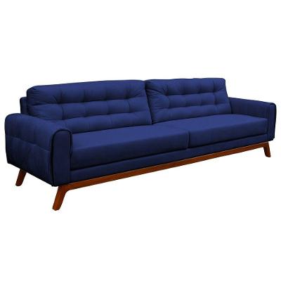 Sofá 3 Lugares Sala de Estar Eros 180cm Veludo Azul Bic