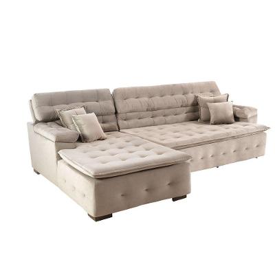 Sofá Orlando 2.40x1.90m Com Chaise, Retrátil E Reclinável - Bege