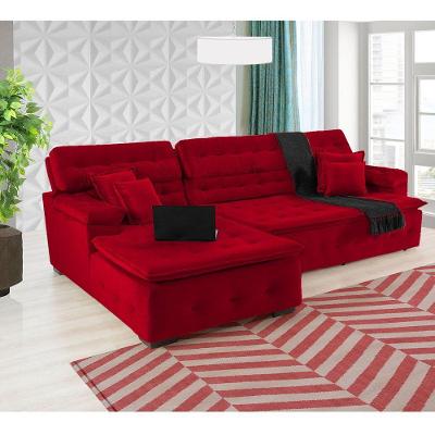 Sofá Orlando 2.40x1.90m Com Chaise, Retrátil E Reclinável - Vermelho