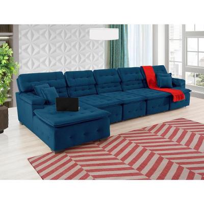 Sofá Orlando 4.20x1.90m Com Chaise, Retrátil E Reclinável - Azul