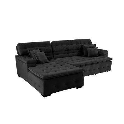 Sofá Orlando 2.20x1.50m Com Chaise, Retrátil E Reclinável - Preto
