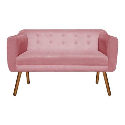 Sofá Retrô Namoradeira Julia 2L 1,40 Suede Rose Pés Palito