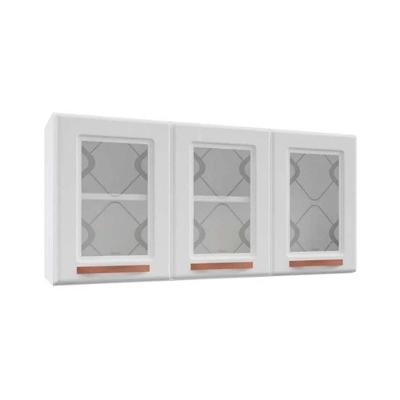Armário Aéreo p/ Cozinha Mirage New 3 Portas c/ Vidro 120cm Branco - Telasul
