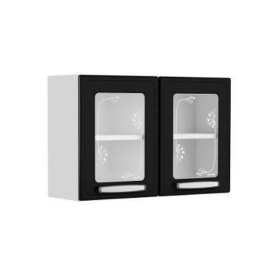 Armário Aéreo P/ Cozinha Evidence 7006 2 Portas C/vidro 80cm Branco/preto - Bertolini
