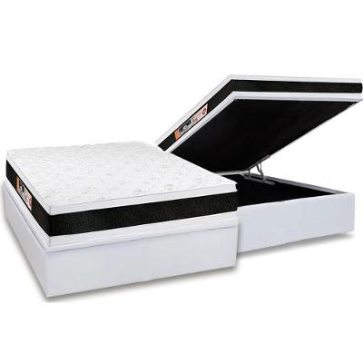 Cama Box Baú Casal: Colchão Espuma D45 Castor Black e White Air Double Face + Base CRC Courano White(138x188)