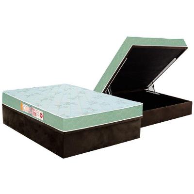 Cama Box Baú Casal: Colchão Espuma D33 Castor Sleep Max Duplo + Base CRC Suede Brown(138x188)