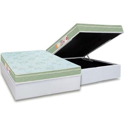 Cama Box Baú Casal: Colchão Espuma Castor D33 Sleep Max Euro Pillow + Base White(138X188)