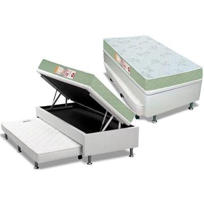 Cama Box Baú c/Auxiliar Solteiro: Colchão Espuma Castor D33 Sleep Max + Base CRC Courano White(88x188)