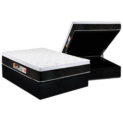 Cama Box Baú Casal: Colchão Espuma Castor D45 Black e White Air Euro Pillow + Base CRC Courano Black(138x188)