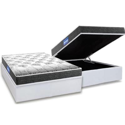 Cama Box Baú Casal: Colchão Espuma Probel D23 Guarda Costas Black + Base CRC Courano White(138x188)