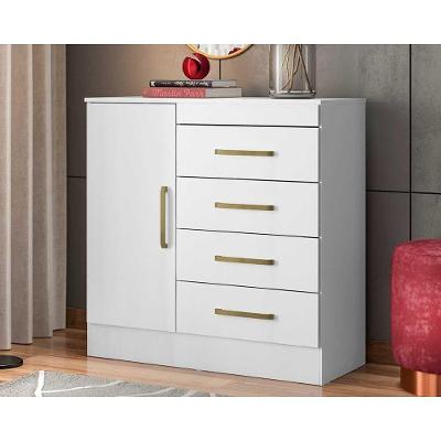 Cômoda Casal Montevideu 1 Porta E 4 Gavetas Branco/rosa - Demóbile