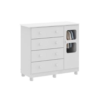 Cômoda de Quarto Uli c/ 1 Porta Cristal e 4 Gavetas Branco - Peroba