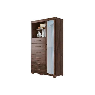Cômoda Juvenil Marabá 1.6 c/ 1 Porta 2 Nichos e 6 Gavetas c/ Espelho e Pés Ébano - Santos Andirá
