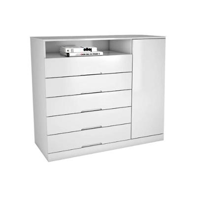 Cômoda de Quarto Portugal c/ 1 Porta 1 Nicho e 5 Gavetas Branco - Europa