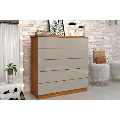 Cômoda Solteiro Premium c/ 5 Gavetas Cinamomo/Off White - Tcil Móveis