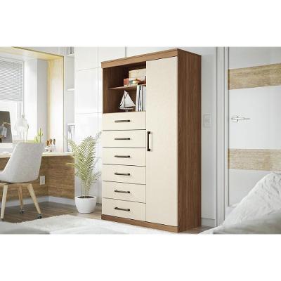Cômoda Solteiro Marabá 1.6 c/ 1 Porta 2 Nichos e 6 Gavetas jatoba/Areia - Santos Andirá