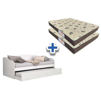 Colchão Solteiro D28 Comfortpedic (2un) + Sofá Cama Funny II Branco