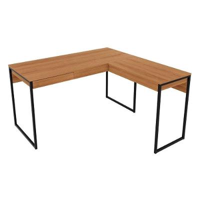 Mesa Canto P/escritório Industrial Me4157 C/ 1 Gaveta Amêndoa/preto - Tecno Mobili