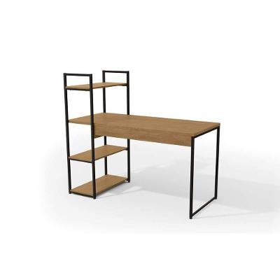 Mesa Canto p/Escritório Industrial LI010 c/ 3 Prateleiras Freijo/Preto - Kappesberg